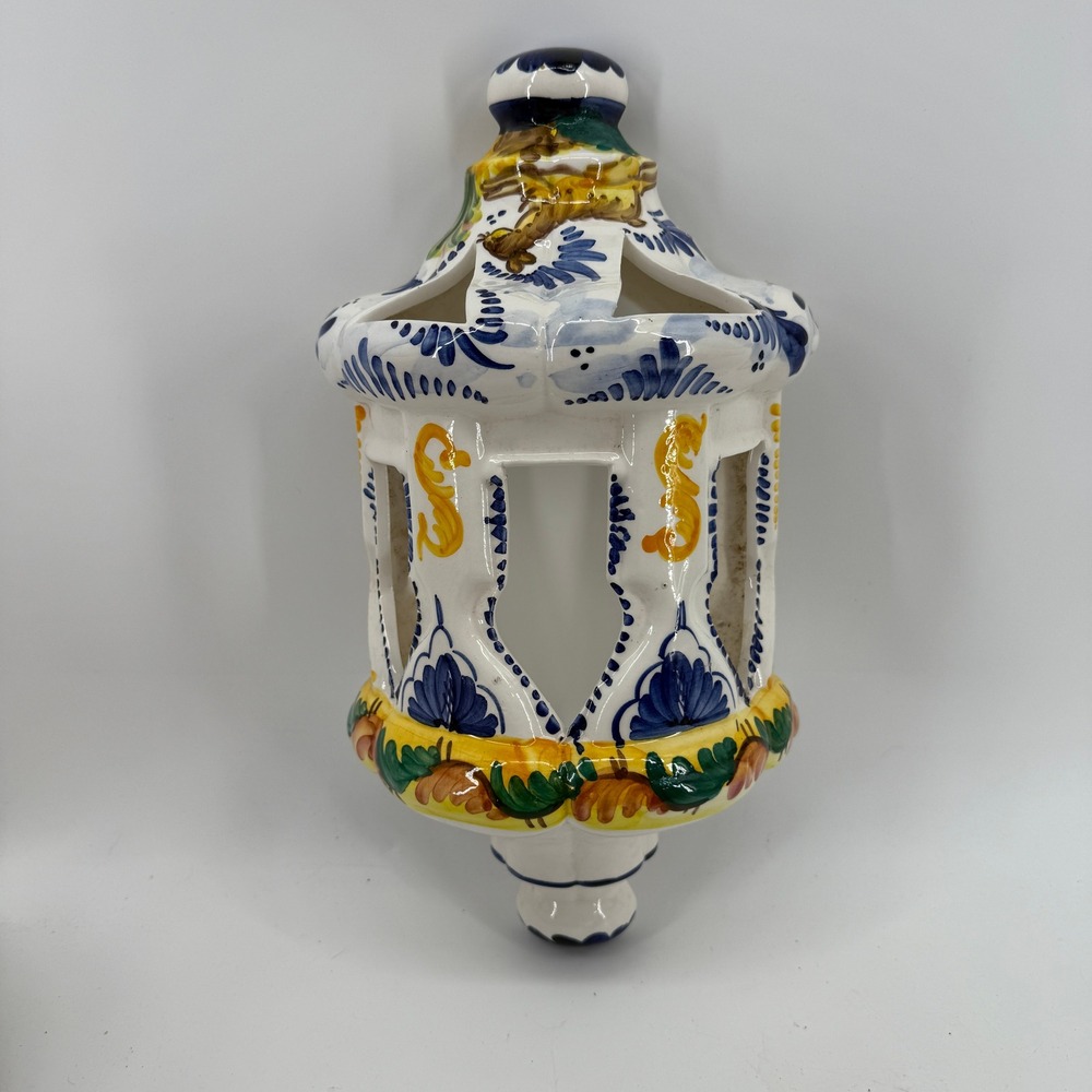 Ceramic Wall Lantern Sconce Multi-Color Hand Painted Majolica‎ Style Portguese